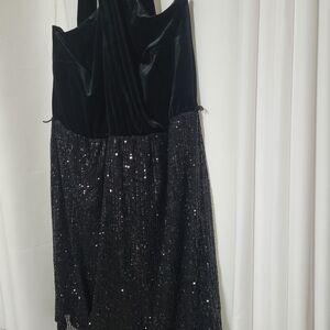 Cato Black Velvet Backless Sequin Evening Dress
